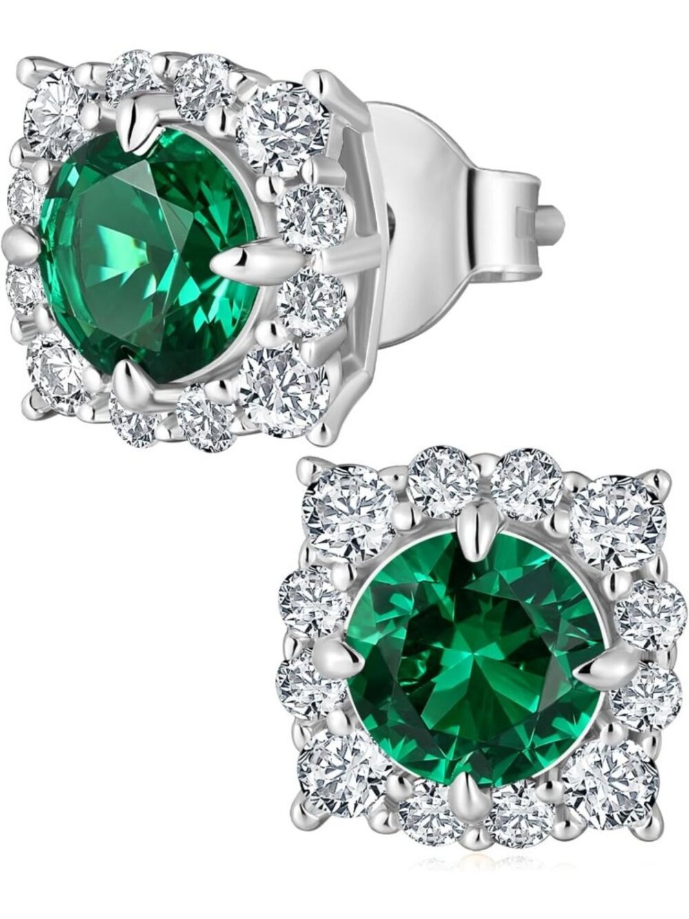 Stunning Moissanite Square Stud Earrings with Genuine Sapphire, Ruby & Emerald